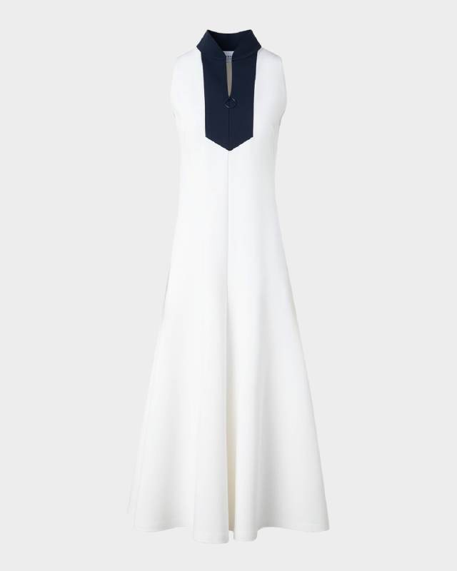 Colorblock Quarter-Zip Sleeveless Jersey Midi Dress